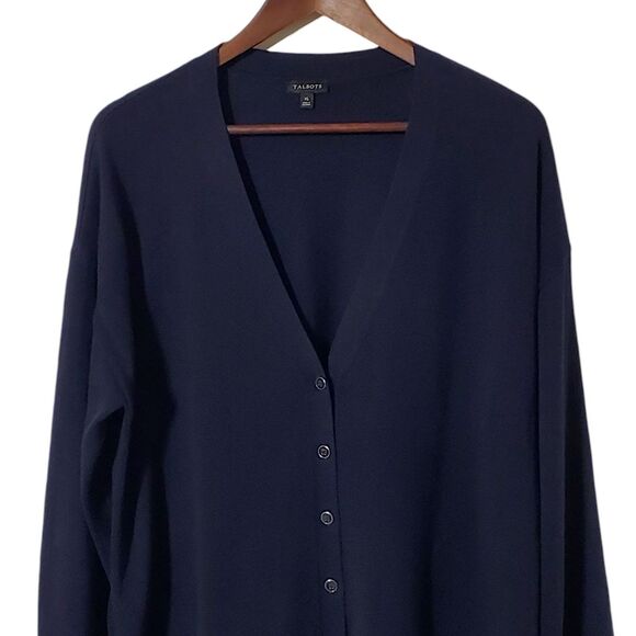 Talbots Navy Blue Cardigan Sweater Size XL V-Neck Button Up Cotton Rayon Womens - Picture 2 of 7